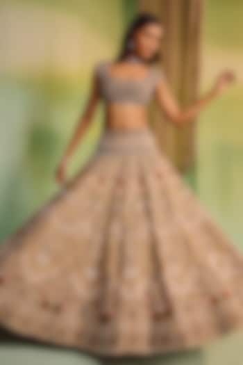 Beige Dupion Silk Floral Embroidered Bridal Bridal Lehenga Set by Mala and Kinnary at Pernia's Pop Up Shop
