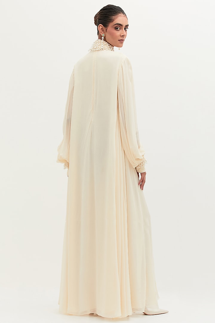 Ivory Georgette Embroidered Wedding Gown by Mala and Kinnary at Pernia's Pop Up Shop