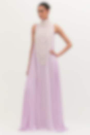 Lavender Georgette Embroidered Gown by Mala and Kinnary