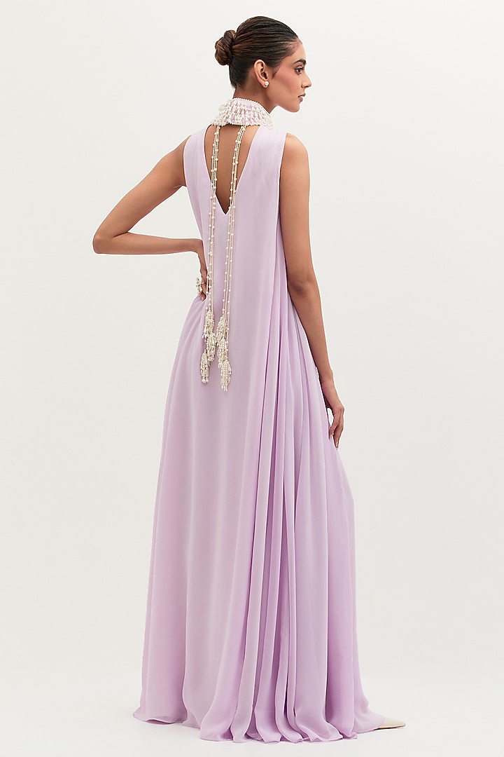 Lavender Georgette Embroidered Engagement Gown by Mala and Kinnary at Pernia's Pop Up Shop
