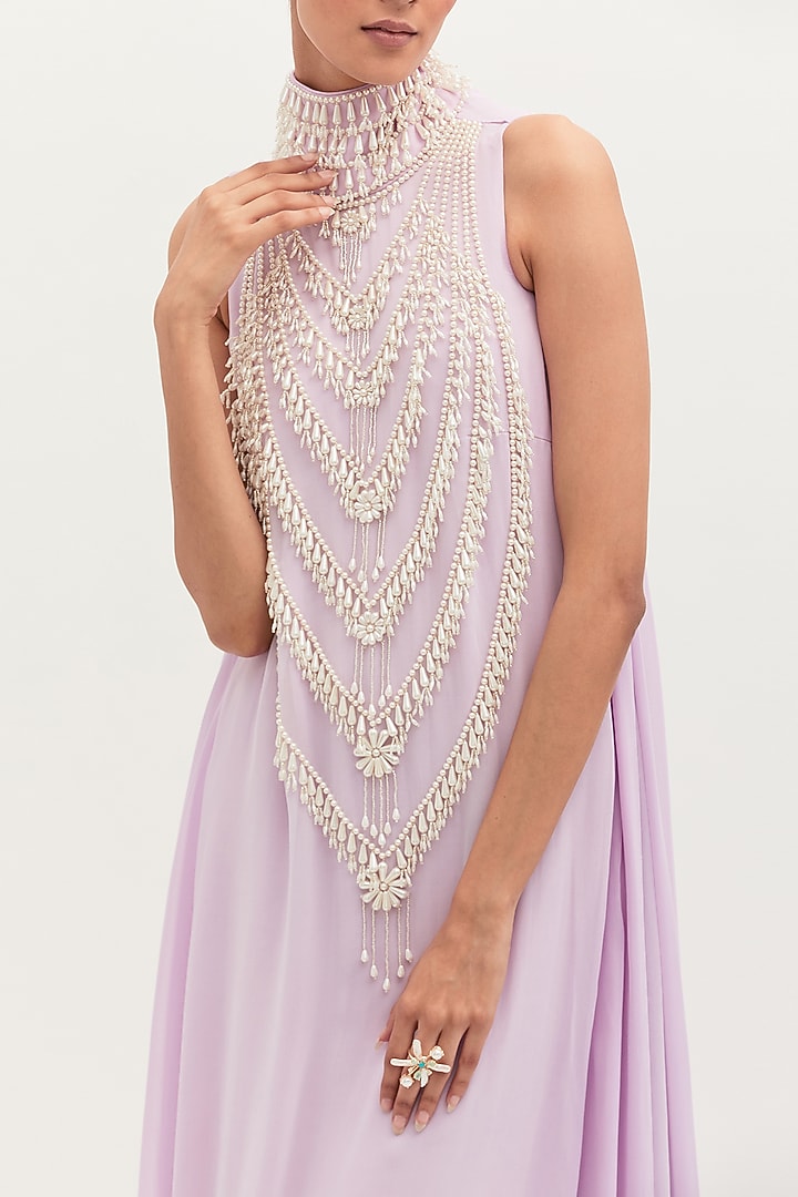 Lavender Georgette Embroidered Engagement Gown by Mala and Kinnary at Pernia's Pop Up Shop
