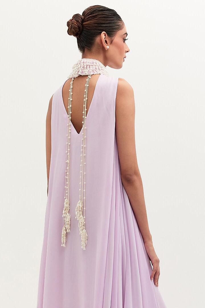 Lavender Georgette Embroidered Engagement Gown by Mala and Kinnary at Pernia's Pop Up Shop