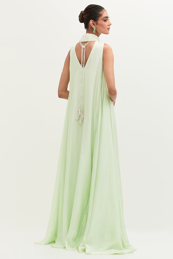 Mint Habutai Silk Embroidered Wedding Gown by Mala and Kinnary at Pernia's Pop Up Shop