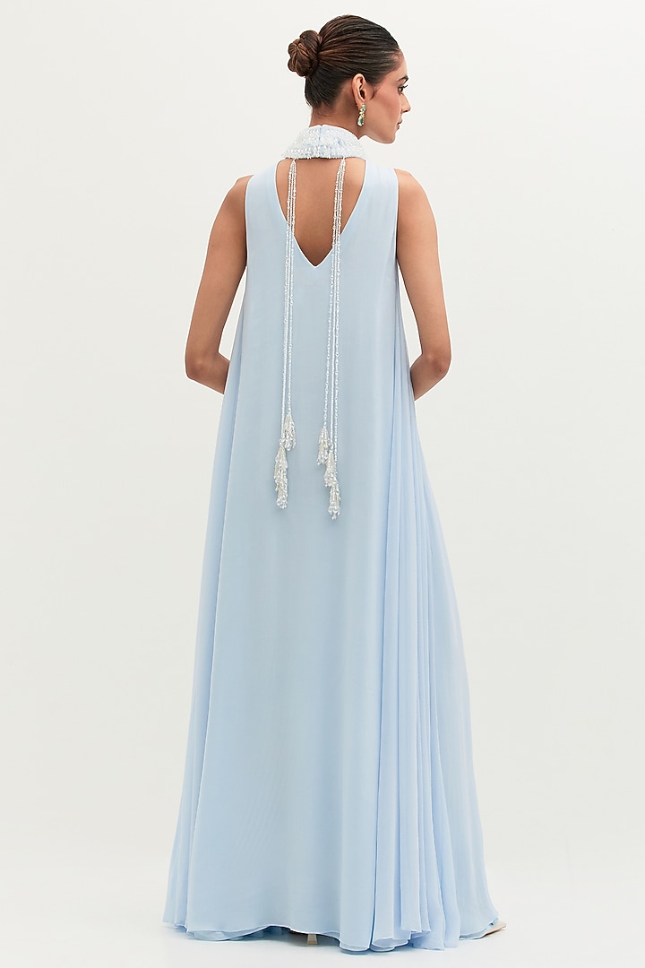 Ice Blue Georgette Embroidered Engagement Gown by Mala and Kinnary at Pernia's Pop Up Shop