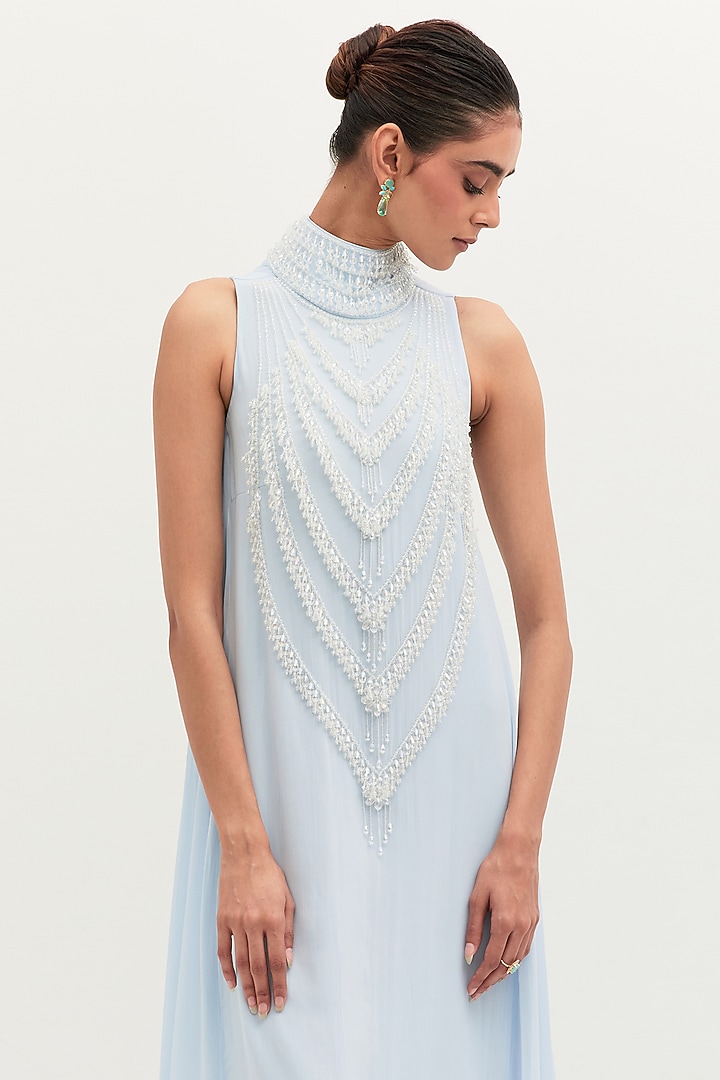 Ice Blue Georgette Embroidered Engagement Gown by Mala and Kinnary at Pernia's Pop Up Shop