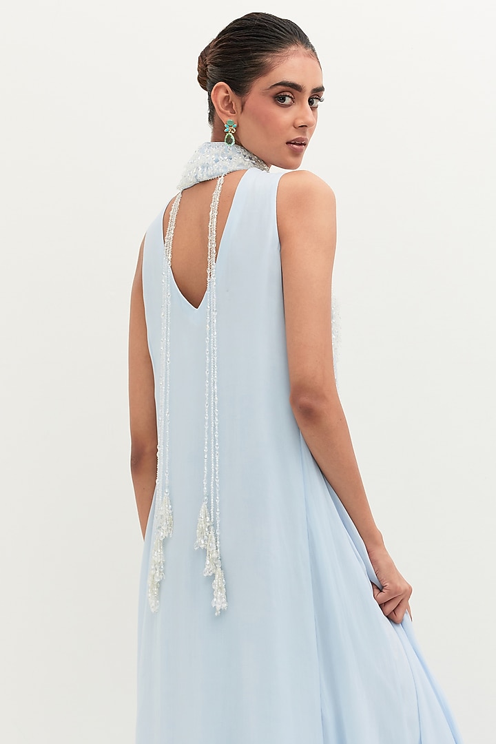 Ice Blue Georgette Embroidered Engagement Gown by Mala and Kinnary at Pernia's Pop Up Shop
