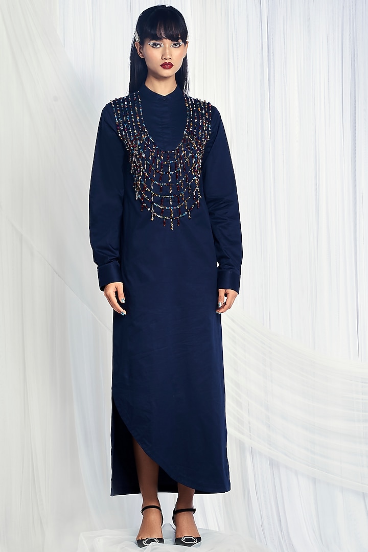 Sapphire Embroidered Dress by Mala and Kinnary