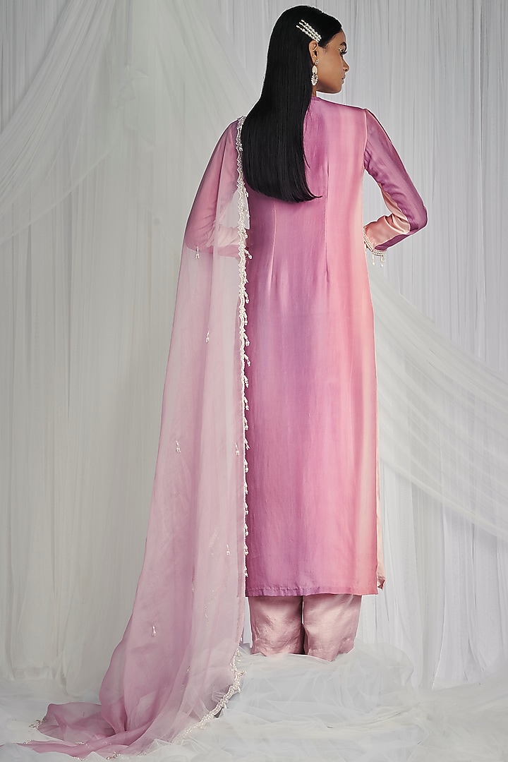 Rose Quartz Kurta Set With Pearls by Mala and Kinnary at Pernia's Pop Up Shop