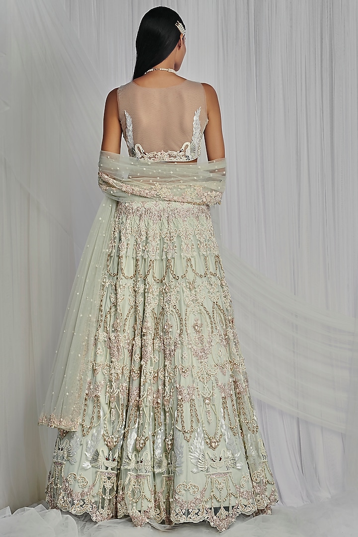 Royal Swan Embroidered Bridal Lehenga Set by Mala and Kinnary at Pernia's Pop Up Shop