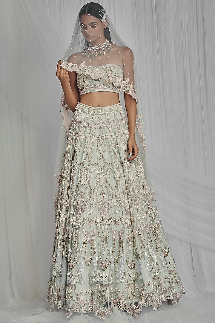Royal Swan Embroidered Bridal Lehenga Set by Mala and Kinnary at Pernia's Pop Up Shop