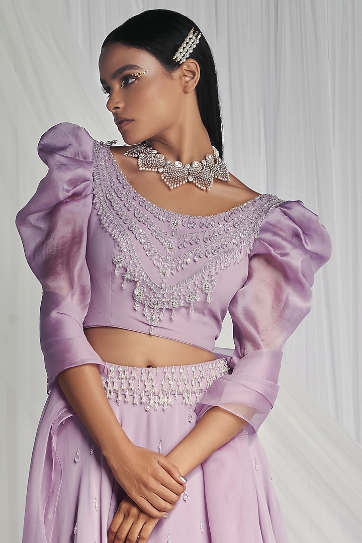 Amethyst Embroidered Wedding Lehenga Set by Mala and Kinnary at Pernia's Pop Up Shop