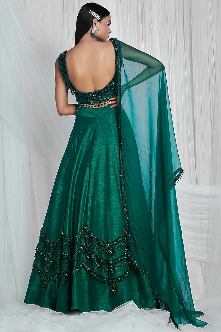Jade Emerald Bridal Lehenga Set With Beads Work by Mala and Kinnary at Pernia's Pop Up Shop