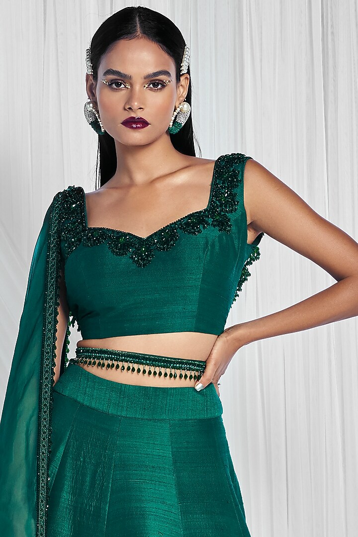 Jade Emerald Bridal Lehenga Set With Beads Work by Mala and Kinnary at Pernia's Pop Up Shop