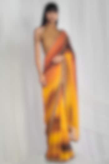Yellow Ombre Saree Set With Crystals Work by Mala and Kinnary