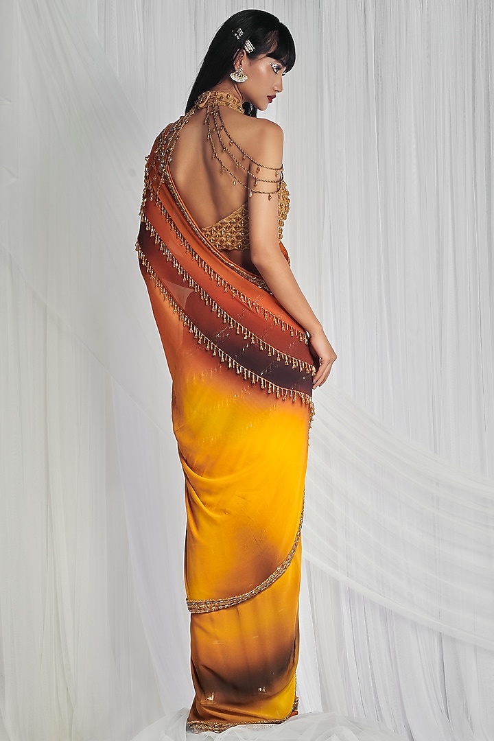 Yellow Ombre Reception Saree Set With Crystals Work by Mala and Kinnary at Pernia's Pop Up Shop