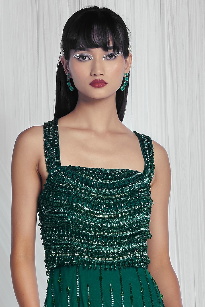 Ethereal Emerald Embroidered Wedding Gown by Mala and Kinnary at Pernia's Pop Up Shop