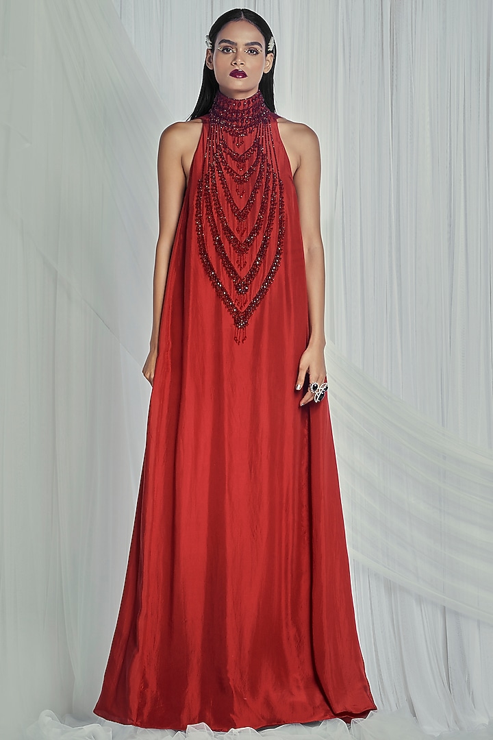 Ruby Embroidered Maxi Cocktail Dress by Mala and Kinnary at Pernia's Pop Up Shop