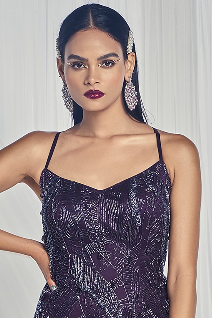 Deep Purple Tulle Cocktail Party Wear Dress by Mala and Kinnary at Pernia's Pop Up Shop