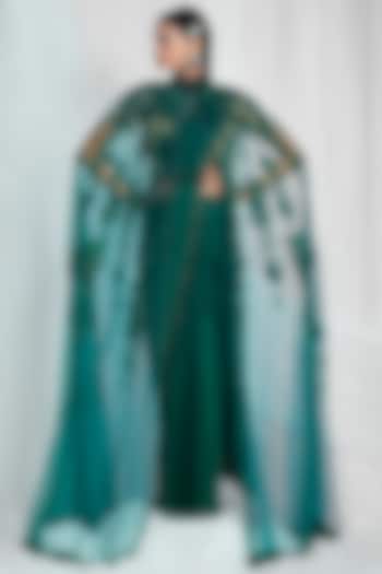 Emerald Green Hand Embroidered Cape by Mala and Kinnary
