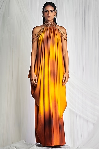 Sunkissed Embroidered Scalloped Gown by Mala and Kinnary