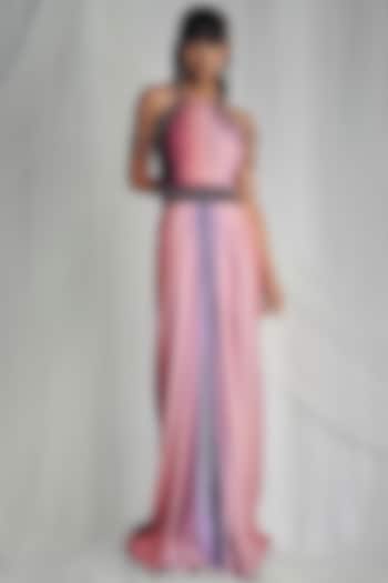Dusk Pink Shaded Gown With Crystals Work by Mala and Kinnary