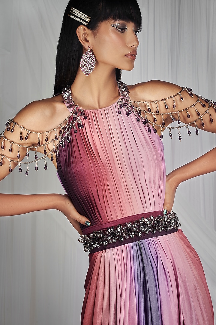 Dusk Pink Shaded Engagement Gown With Crystals Work by Mala and Kinnary at Pernia's Pop Up Shop