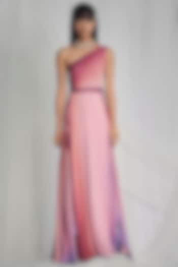 Dusk Pink Shaded Printed Draped Gown by Mala and Kinnary at Pernia's Pop Up Shop