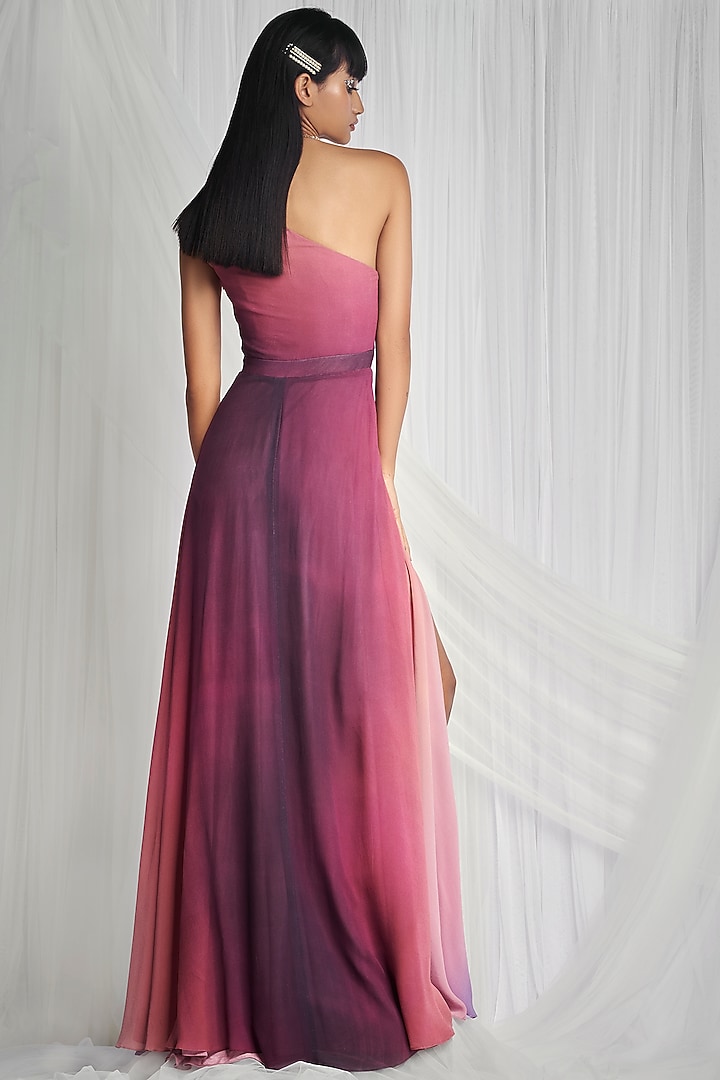 Dusk Pink Shaded Printed Draped Engagement Gown by Mala and Kinnary at Pernia's Pop Up Shop