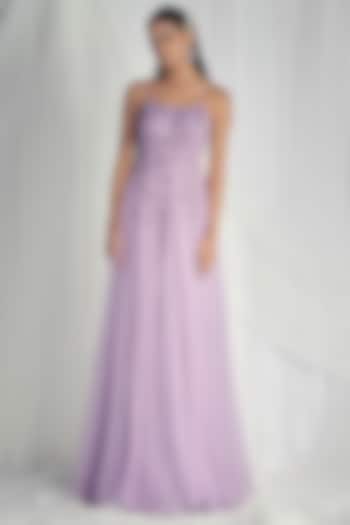 Amethyst Hand Embroidered A-Line Gown by Mala and Kinnary