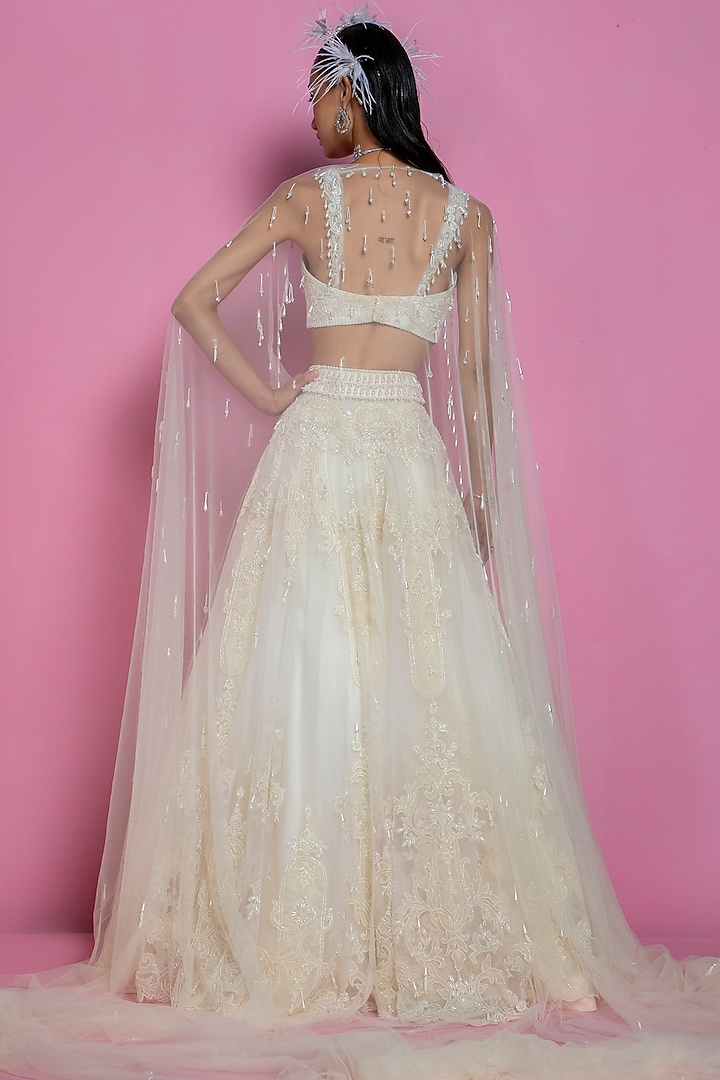 Ivory Embroidered Bridal Lehenga Set by Mala and Kinnary at Pernia's Pop Up Shop