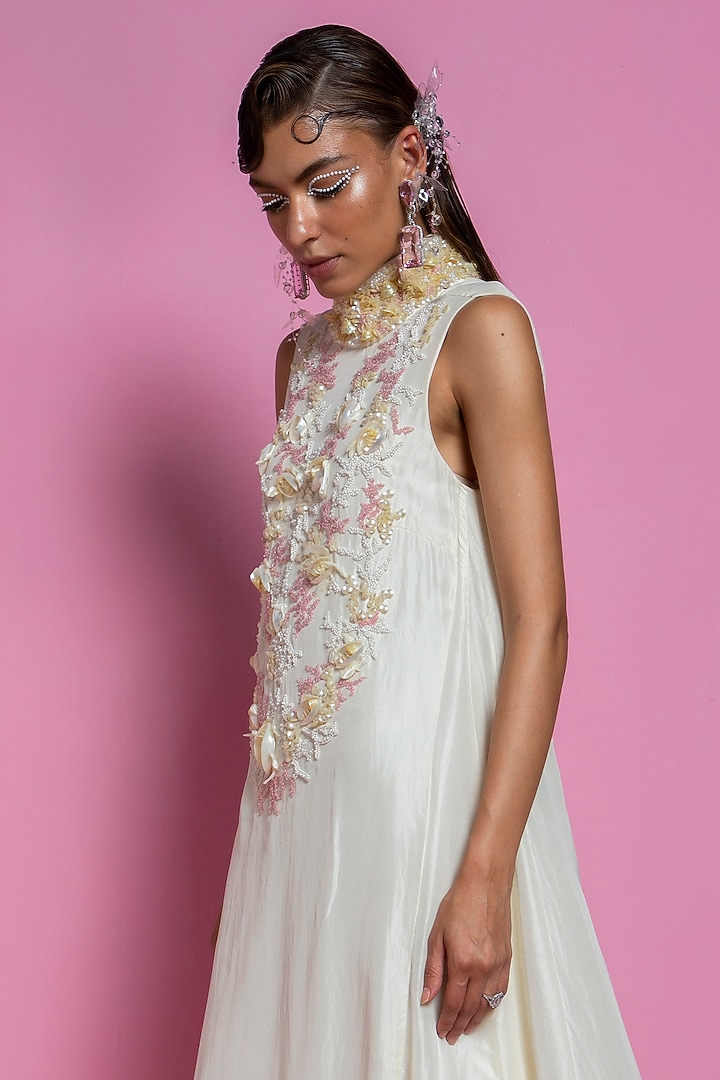 Ivory Embroidered Maxi Party Wear Dress by Mala and Kinnary at Pernia's Pop Up Shop
