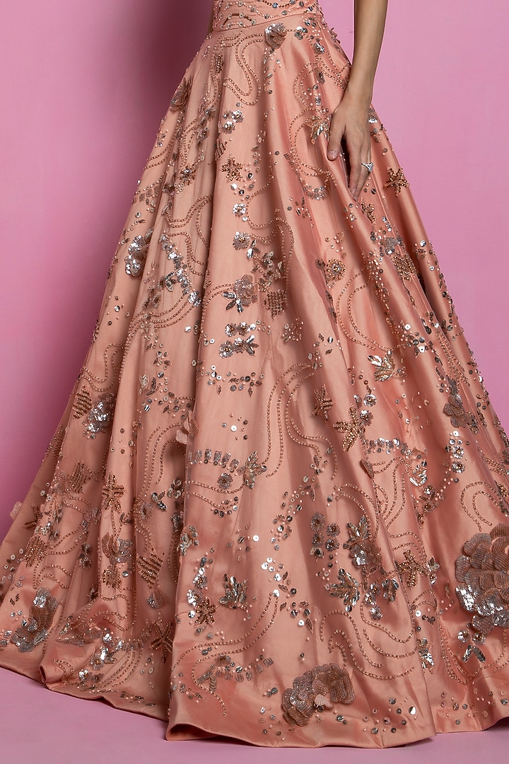 Coral Hand Embroidered Bridal Lehenga Set by Mala and Kinnary at Pernia's Pop Up Shop