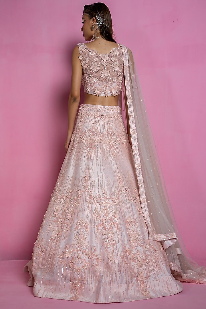 Powder Pink Embroidered Bridal Lehenga Set by Mala and Kinnary at Pernia's Pop Up Shop