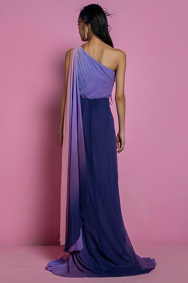 Pink & Lilac Georgette Shaded Gown by Mala and Kinnary at Pernia's Pop Up Shop
