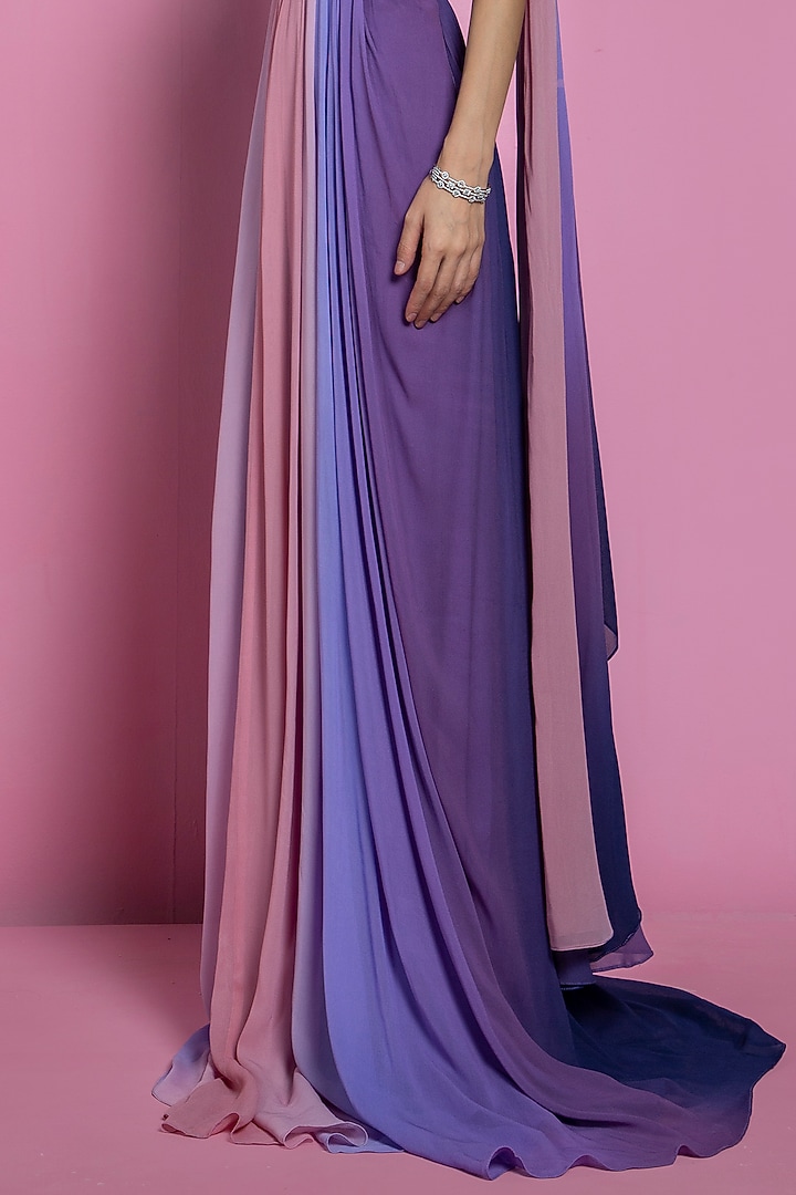 Pink & Lilac Georgette Shaded Gown by Mala and Kinnary at Pernia's Pop Up Shop