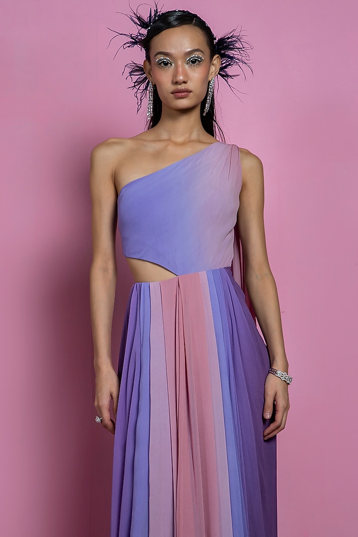 Pink & Lilac Georgette Shaded Gown by Mala and Kinnary at Pernia's Pop Up Shop