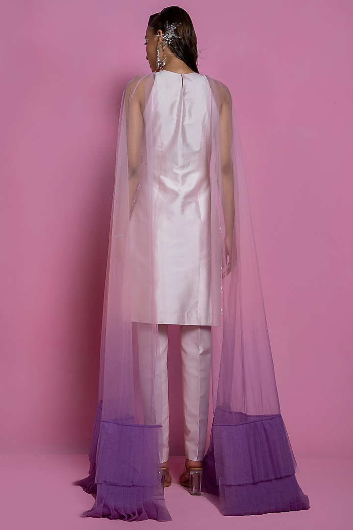 Powder Pink Pure Organza Kurta Set by Mala and Kinnary at Pernia's Pop Up Shop