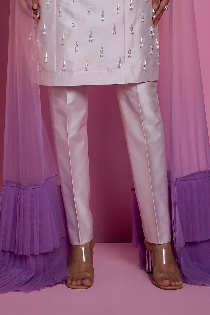 Powder Pink Pure Organza Kurta Set by Mala and Kinnary at Pernia's Pop Up Shop