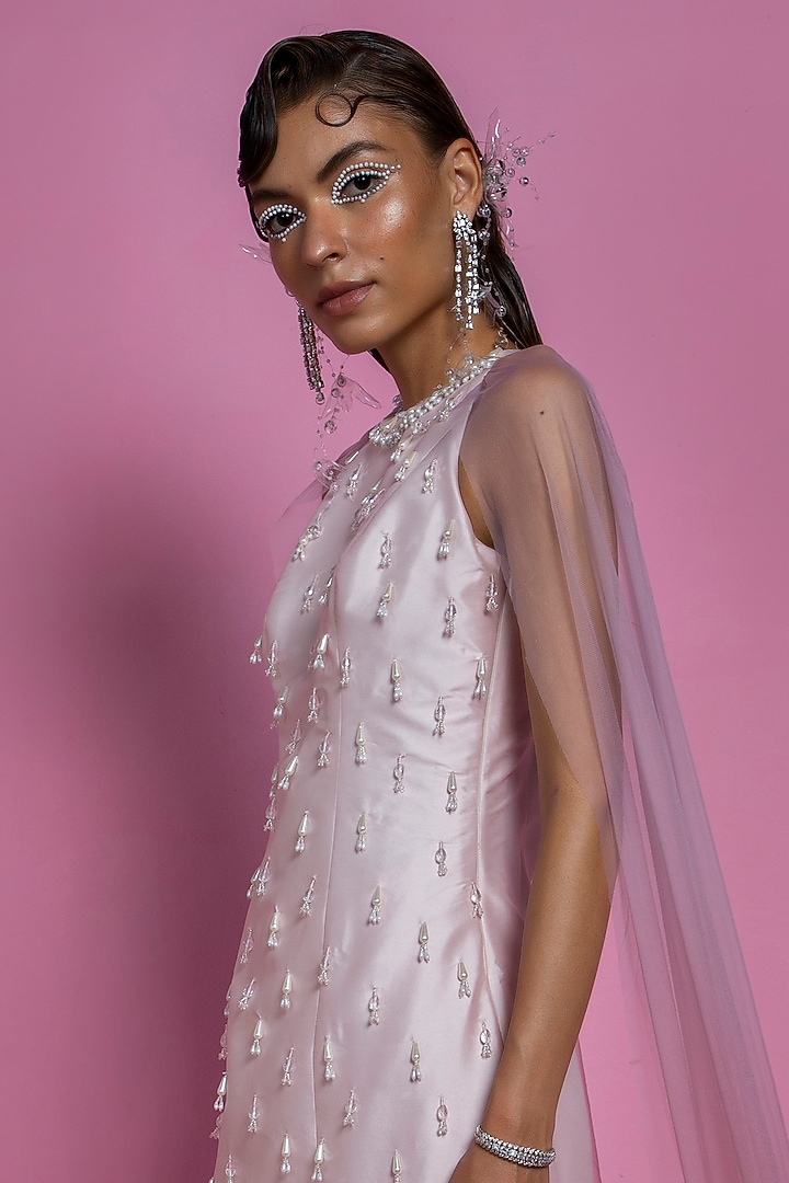 Powder Pink Pure Organza Kurta Set by Mala and Kinnary at Pernia's Pop Up Shop