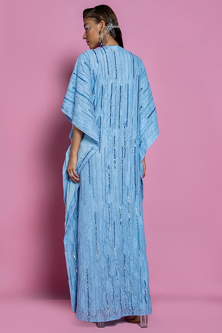 Powder Blue Chiffon Kaftan by Mala and Kinnary at Pernia's Pop Up Shop