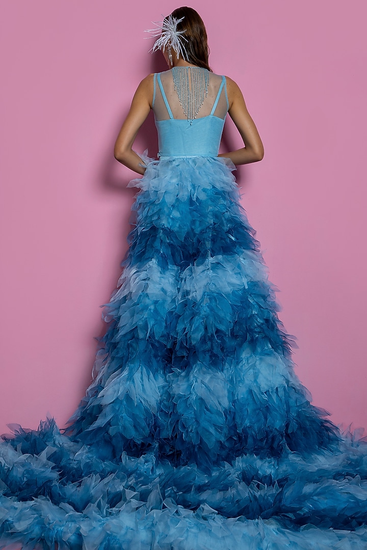 Blue Net & Organza Gown by Mala and Kinnary at Pernia's Pop Up Shop