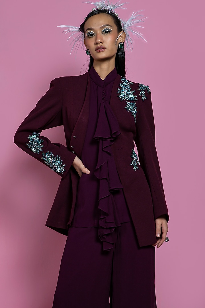 Wine Scuba Georgette Blazer Set by Mala and Kinnary at Pernia's Pop Up Shop
