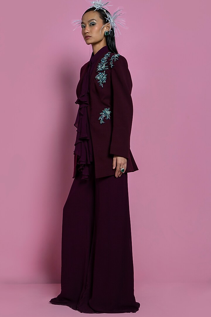 Wine Scuba Georgette Blazer Set by Mala and Kinnary at Pernia's Pop Up Shop