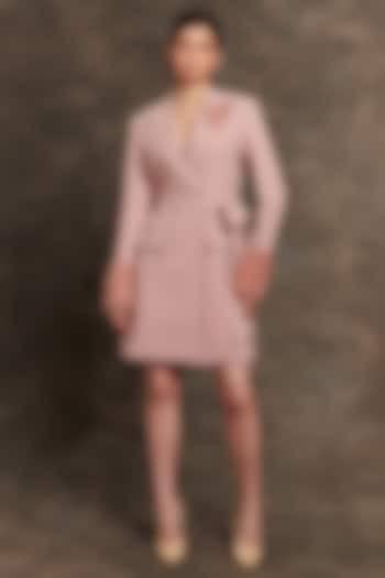 Blush Pink Scuba Georgette Mini Blazer Dress by Mala and Kinnary at Pernia's Pop Up Shop