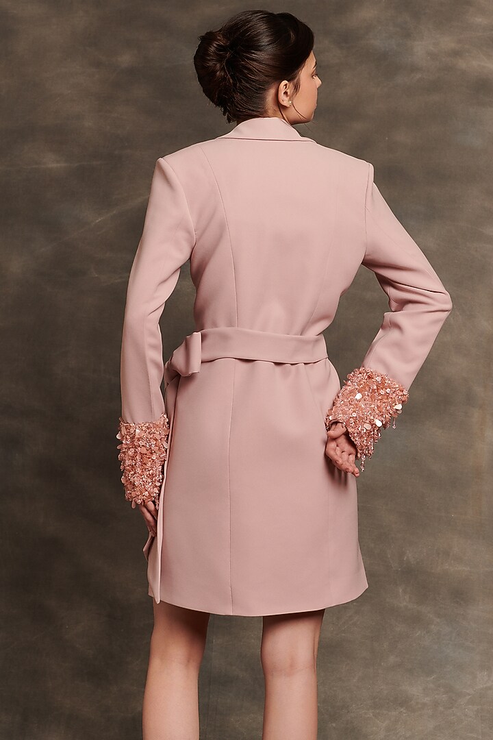 Blush Pink Scuba Georgette Mini Blazer Party Wear Dress by Mala and Kinnary at Pernia's Pop Up Shop