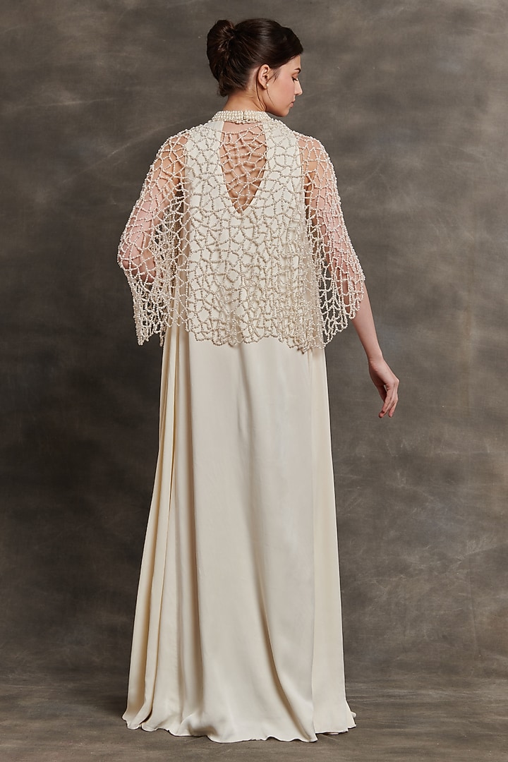 Ivory Habutai Silk Embroidered Wedding Gown by Mala and Kinnary at Pernia's Pop Up Shop