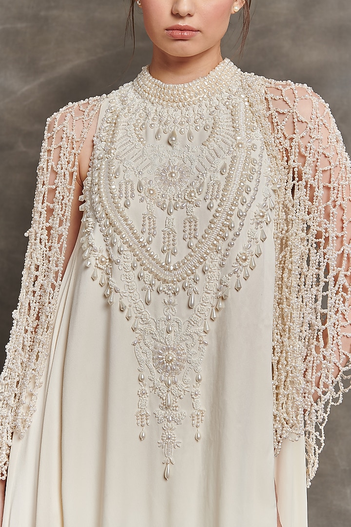 Ivory Habutai Silk Embroidered Wedding Gown by Mala and Kinnary at Pernia's Pop Up Shop
