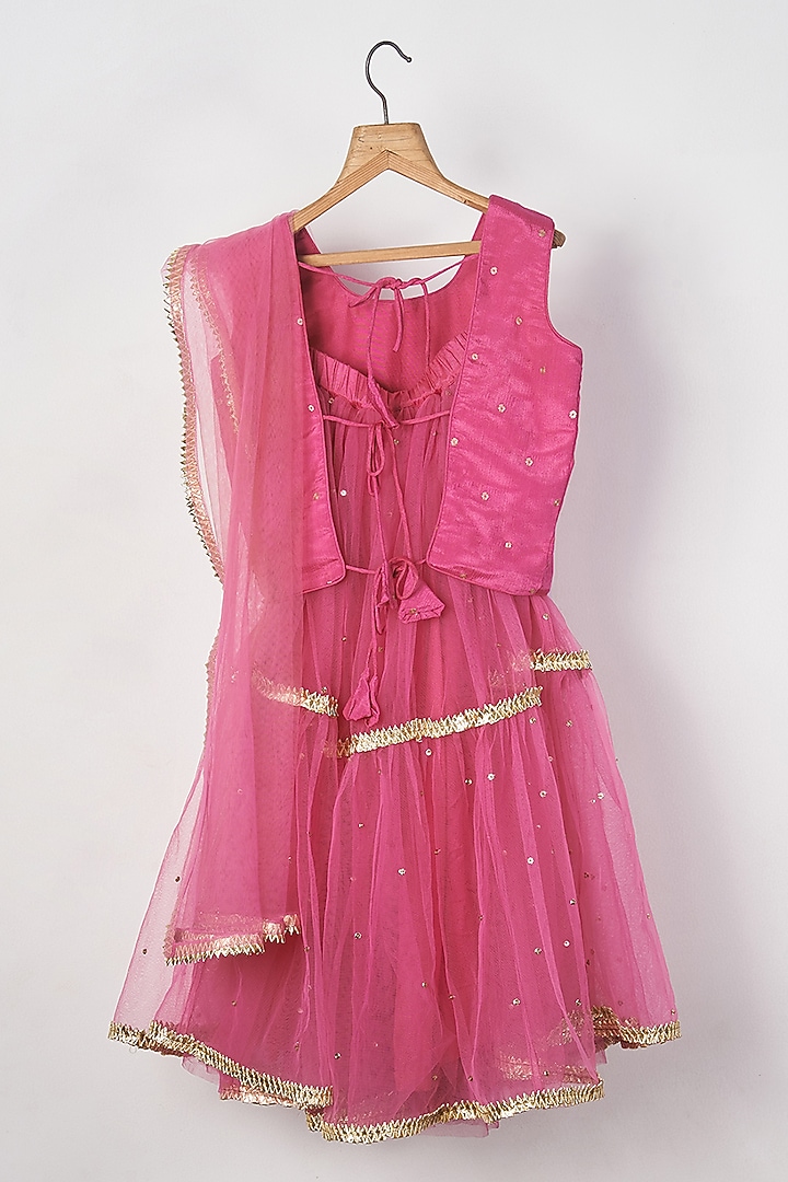 Rani Pink Tulle Gota embroidered Lehenga Set For Girls by MAL The Stores at Pernia's Pop Up Shop