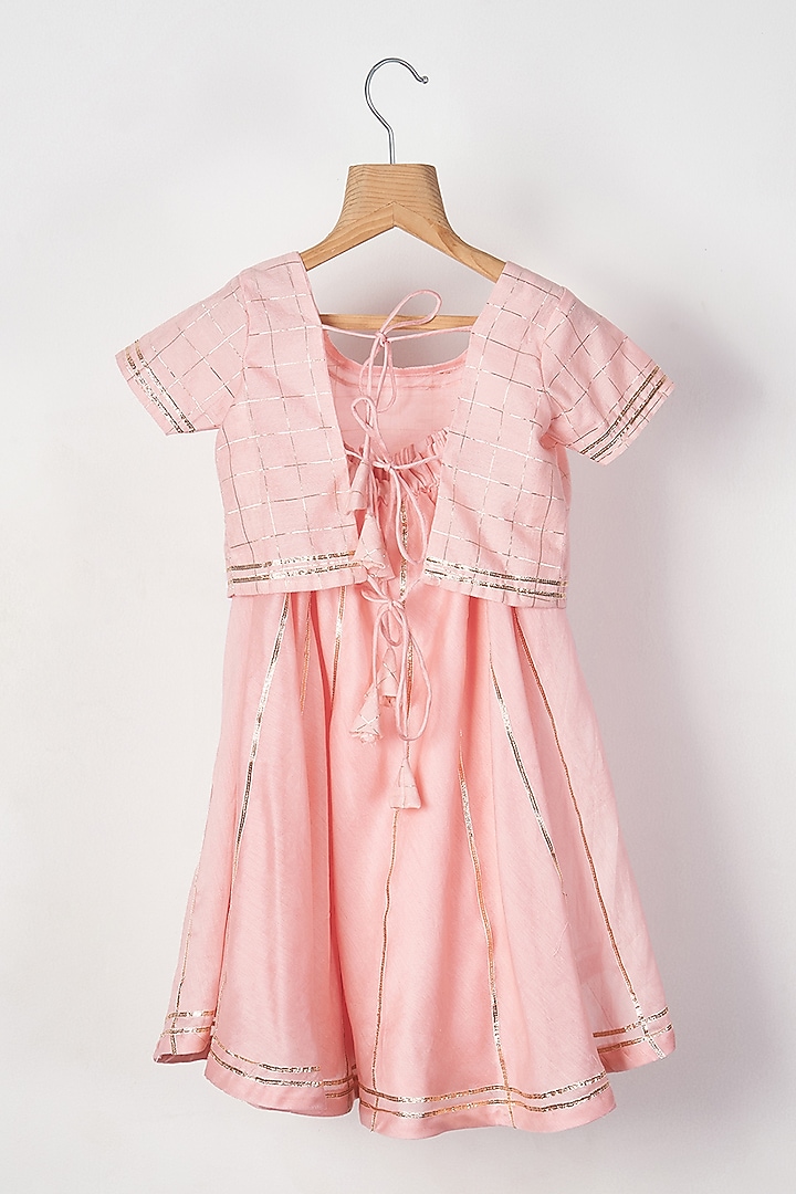 Soft Pink Chanderi Gota Embroidered Lehenga Set For Girls by MAL The Stores at Pernia's Pop Up Shop