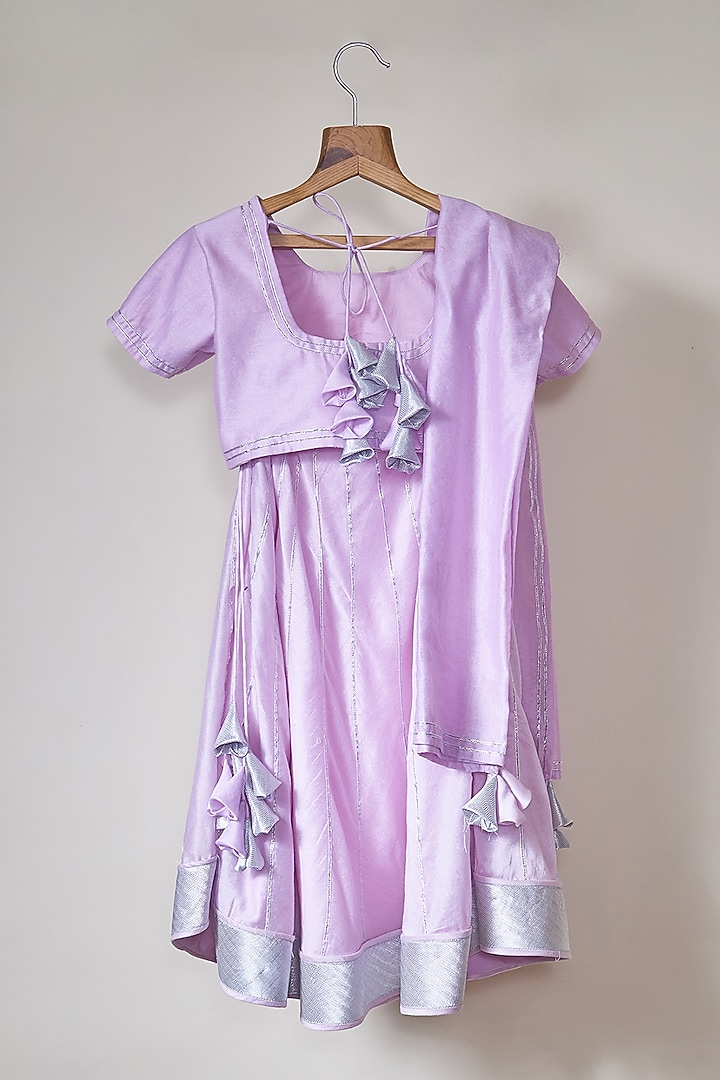 Soft Lilac Chanderi Gota Lehenga Set For Girls by MAL The Stores at Pernia's Pop Up Shop
